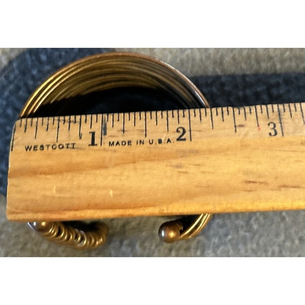 Copper Tone Coil Cuff Bangle Bracelet Wired Twisted Wide Modernist Boho 2 3/8